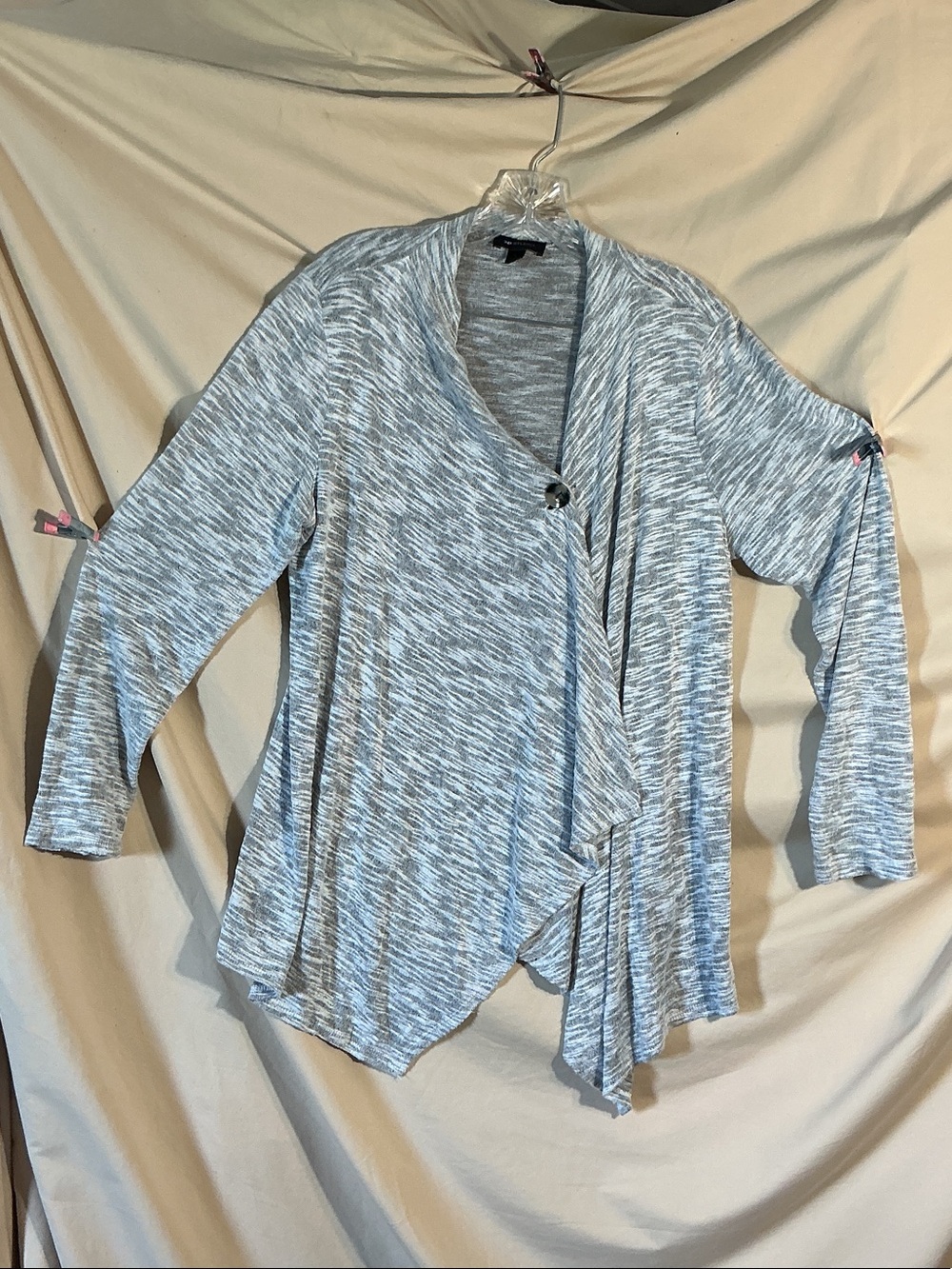 AB Studio Heathered Light Gray & White Draped Kimono Cardigan